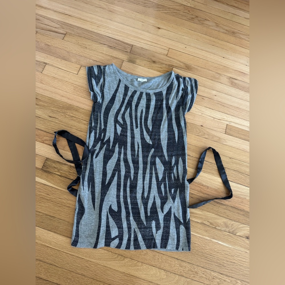 DEPT Black Gray Silver Zebra Print Dress Top
